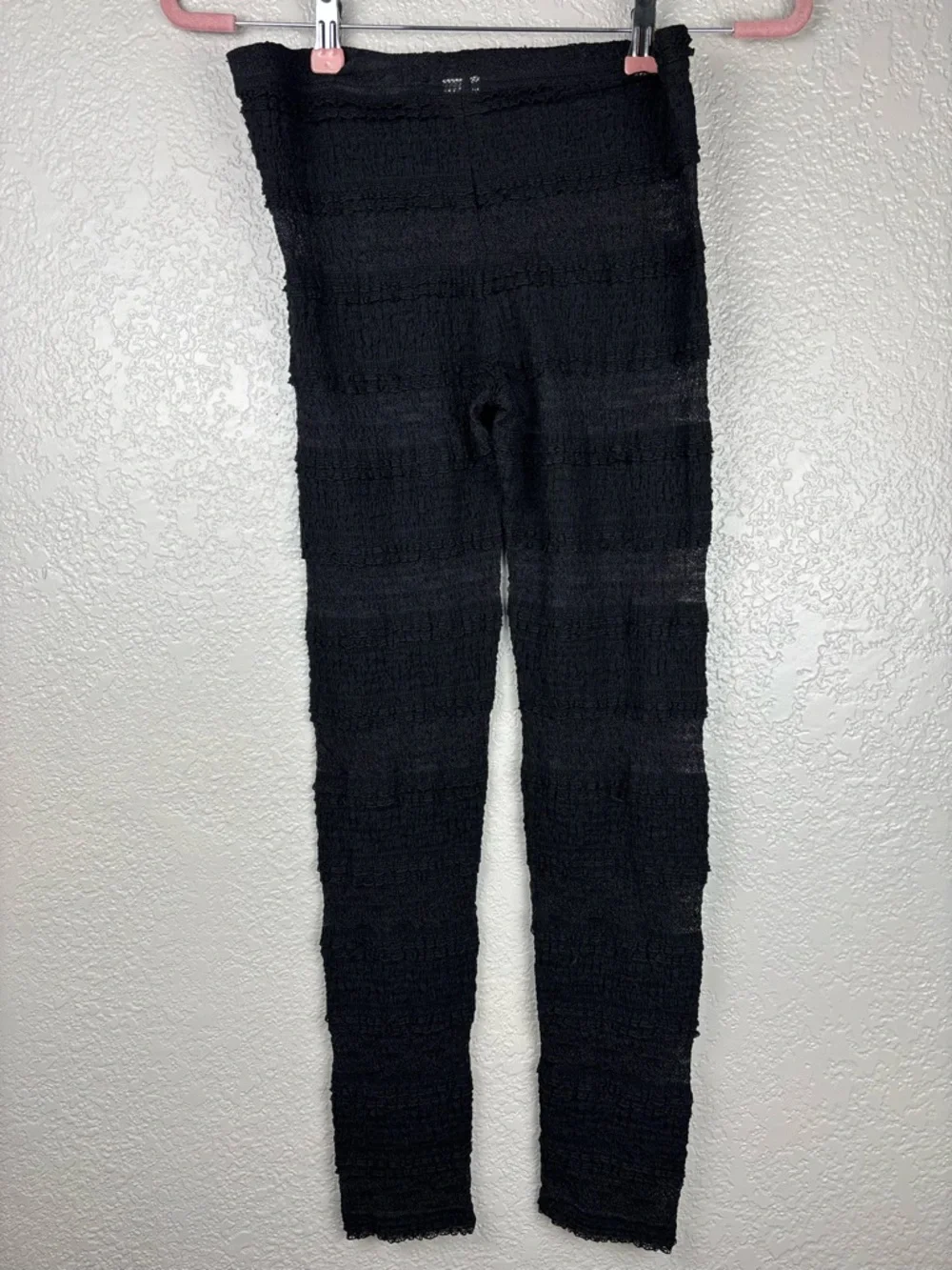 Free People Black Small Tiered Lace Sheer Ruffle Leggings Boho Festival Edgy - Picture 8 of 11
